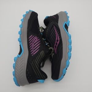 Saucony Black Trail Runners with Blue and Purple Highlights